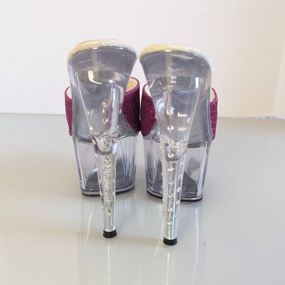 Y2K Lover's Lane Signature Collection Pink Glitter Stiletto Heels Clear Platform - Picture 2 of 10